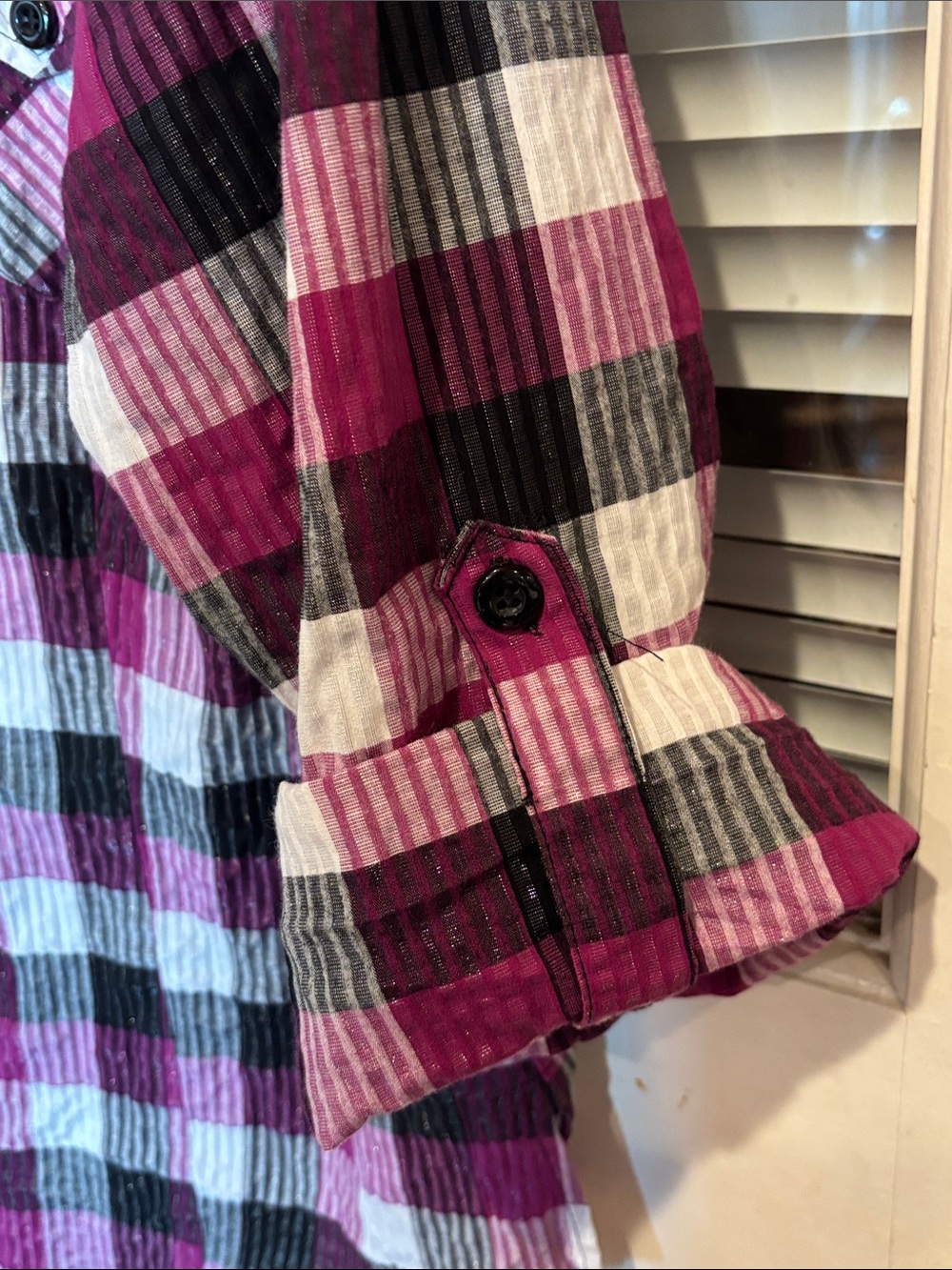 Cato Magenta, Black & White Plaid Button-Up Shirt size 22/24W - Picture 5 of 13
